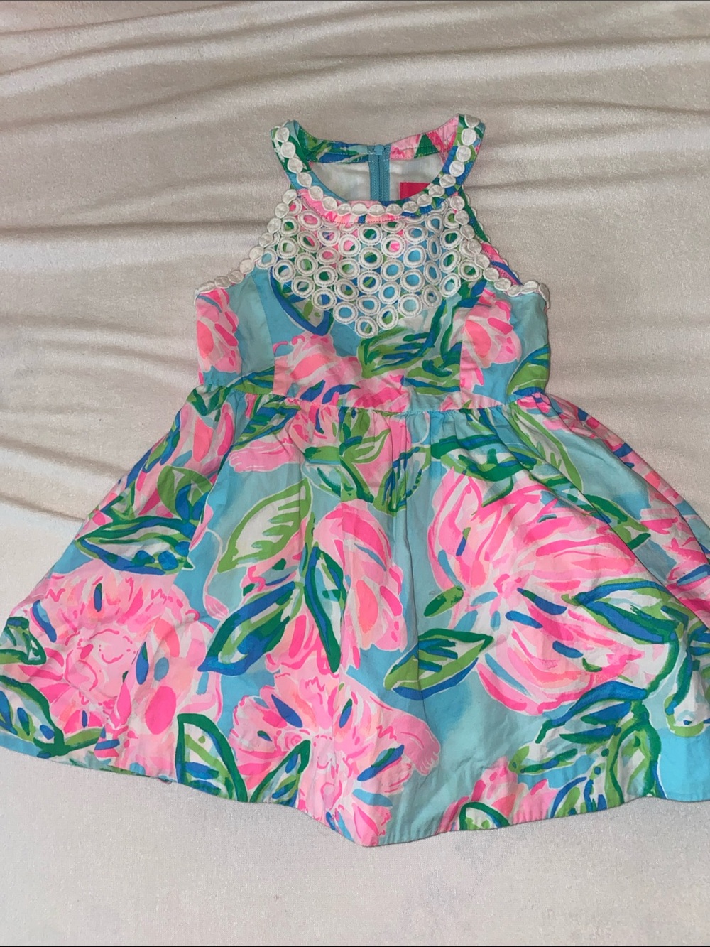 Lilly Pulitzer Toddler Girls' Pink & Aqua Floral Halter Dress Kinley 3T